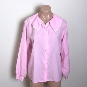 Vintage Lace Dainty Collar Pink Button Down Top